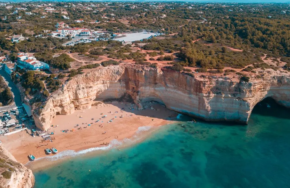 Sandy beach and cliffs in Lagos, on the Algarve Barlavento
